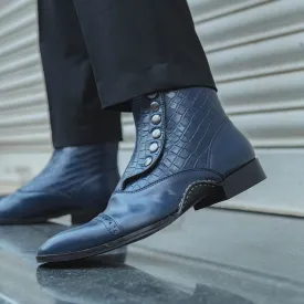 BUTTON BOOTS-BLUE