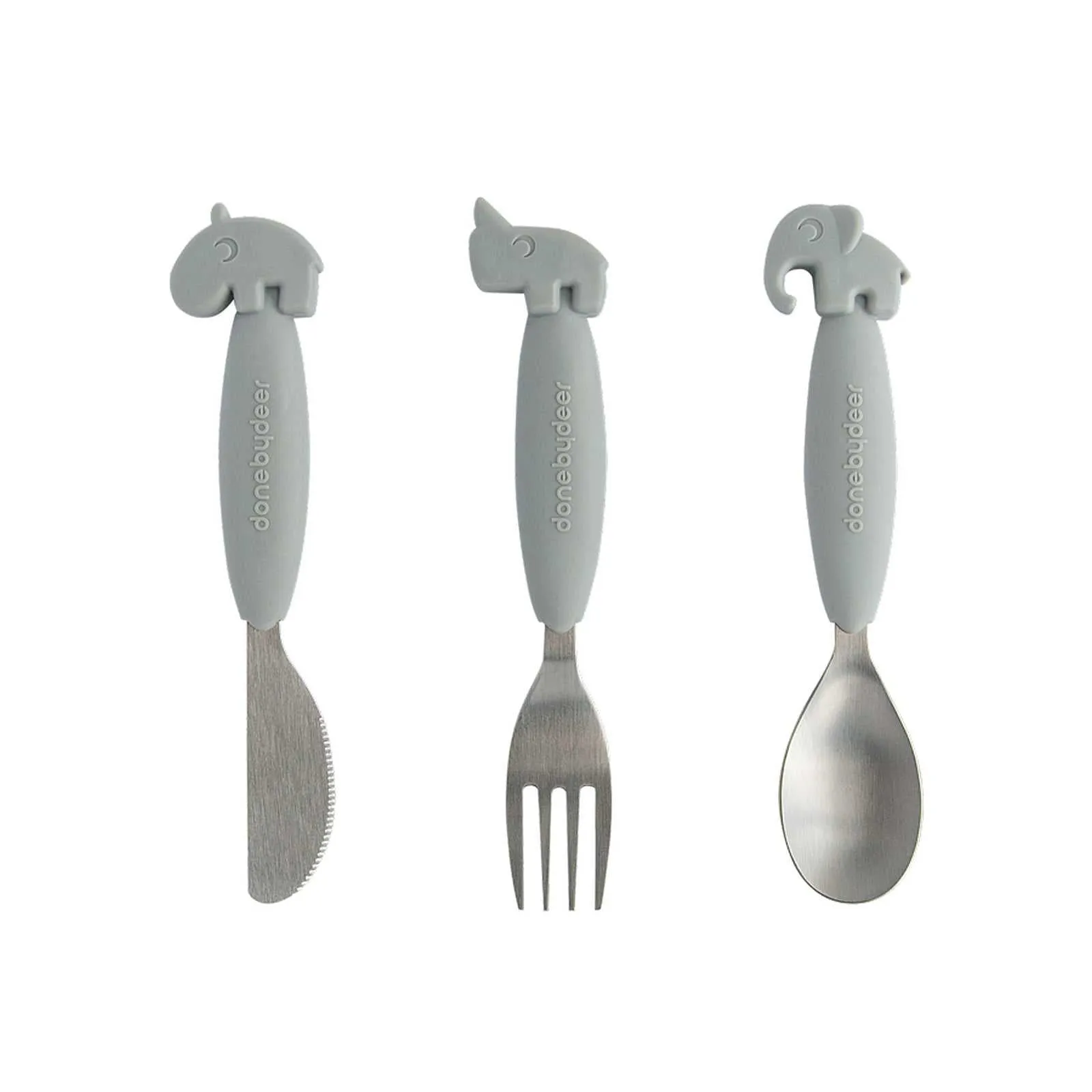 Done by Deer Yummy Plus Easy Grip Cutlery Set-Grey