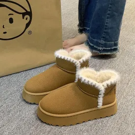 Fleece-lined Short Snow Boots Female Suede Round Toe