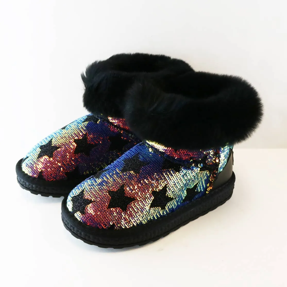 Handcrafted Sequin Star Furry Boot