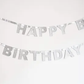 Happy Birthday Glitter Garland - Silver