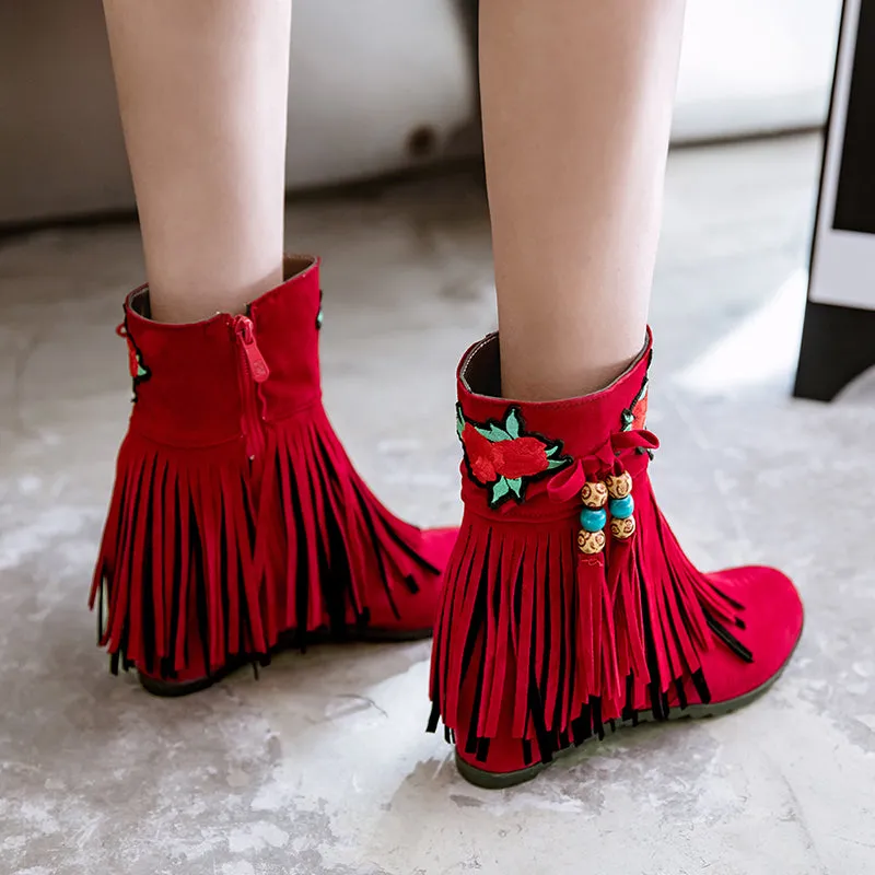 Height Increasing Fringe Winter Boots Women Fashion