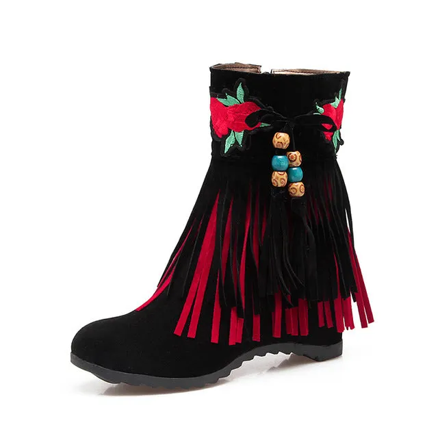 Height Increasing Fringe Winter Boots Women Fashion