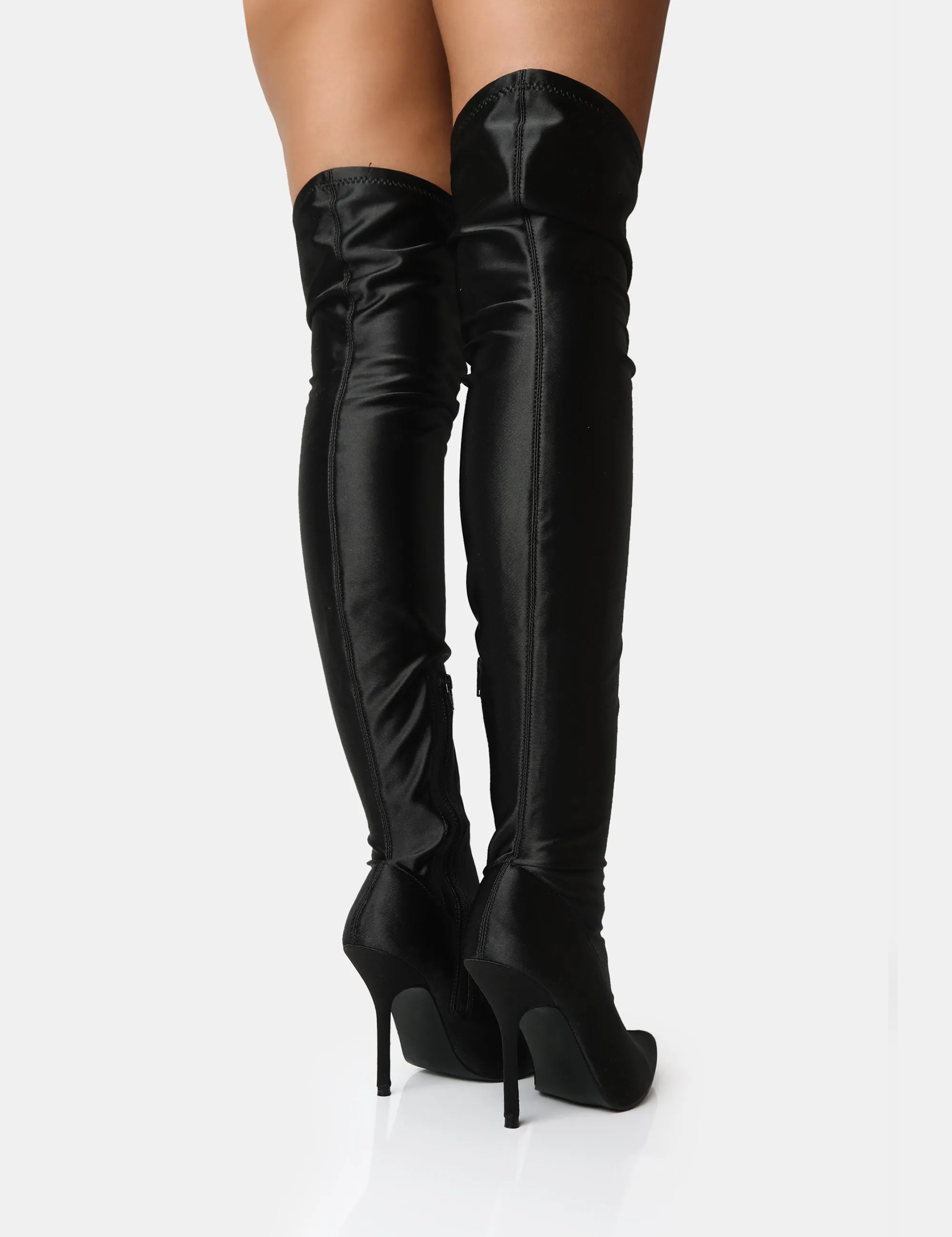 Instinct Black Lycra Pointed Toe Stiletto Over The Knee Boots