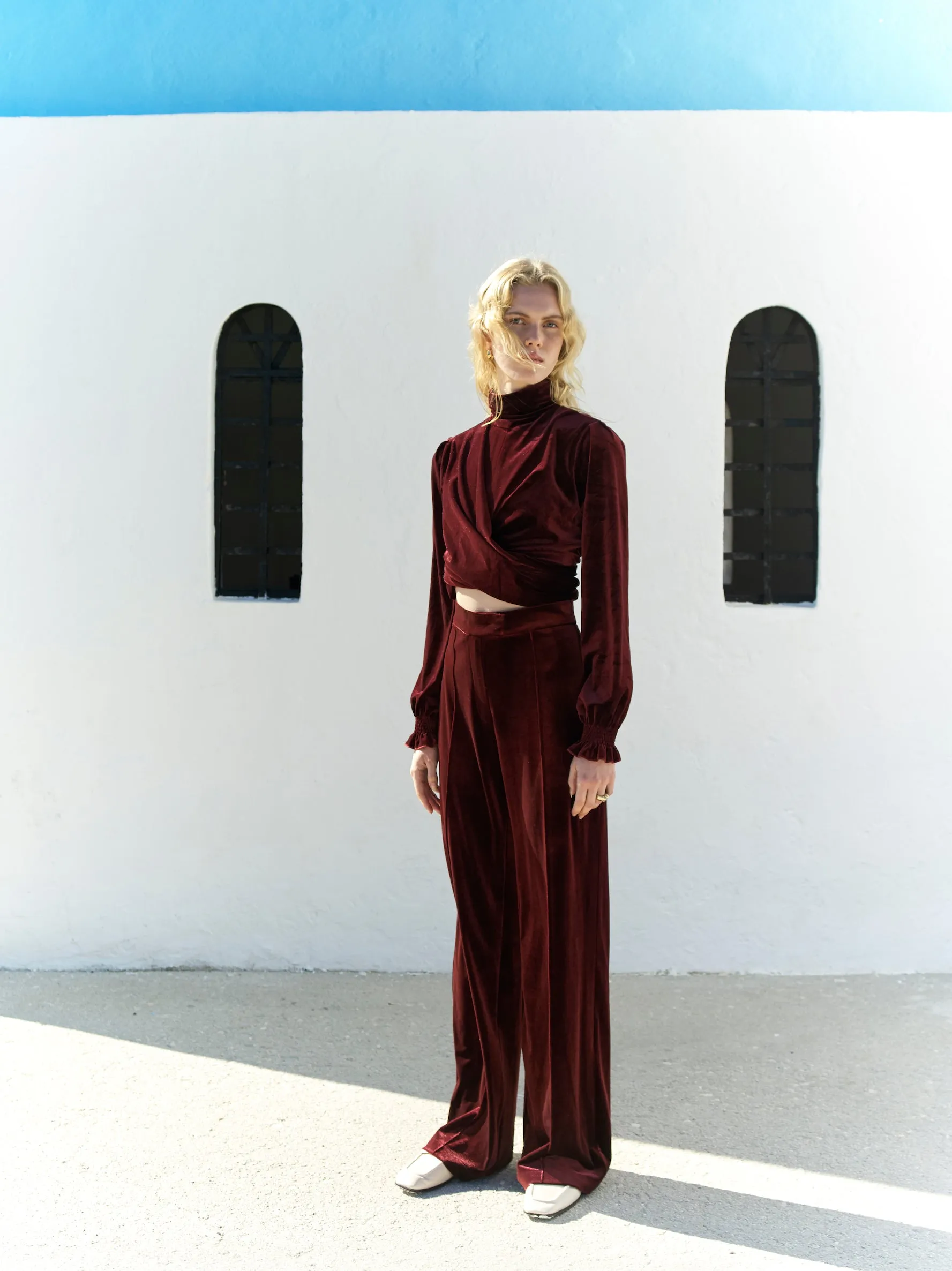 Melani Velvet Trousers in Burgundy