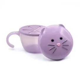 melii Snack Container for Kids - Purple Cat Design Mess Free, Adaptable, and Easy to Hold with Removable Finger Trap - Perfect for Independent Snacking, Travel - BPA Free and Dishwasher Safe