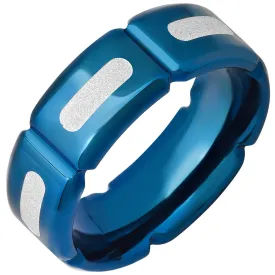 Men's Blue IP Stainless Steel and White Silver Glittery Film Band Ring