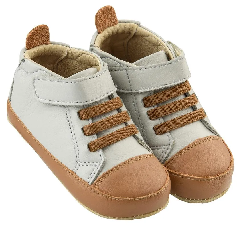 Old Soles Boy's High Ball Premium Leather First Walker Sneaker Shoes, Gris/Tan