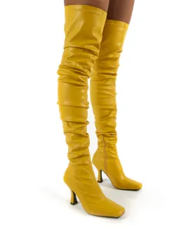 Outlaw Mustard Ruched Over The Knee Heeled Boots