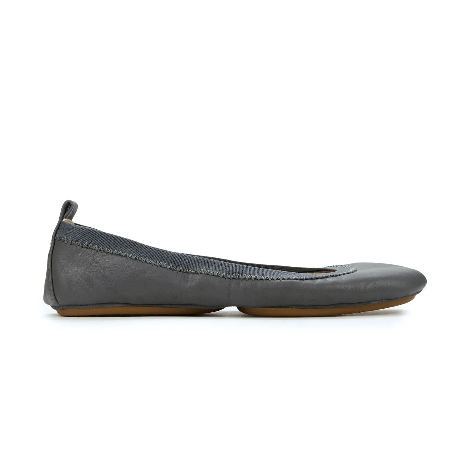 Samara Foldable Ballet Flat in Dark Grey Leather