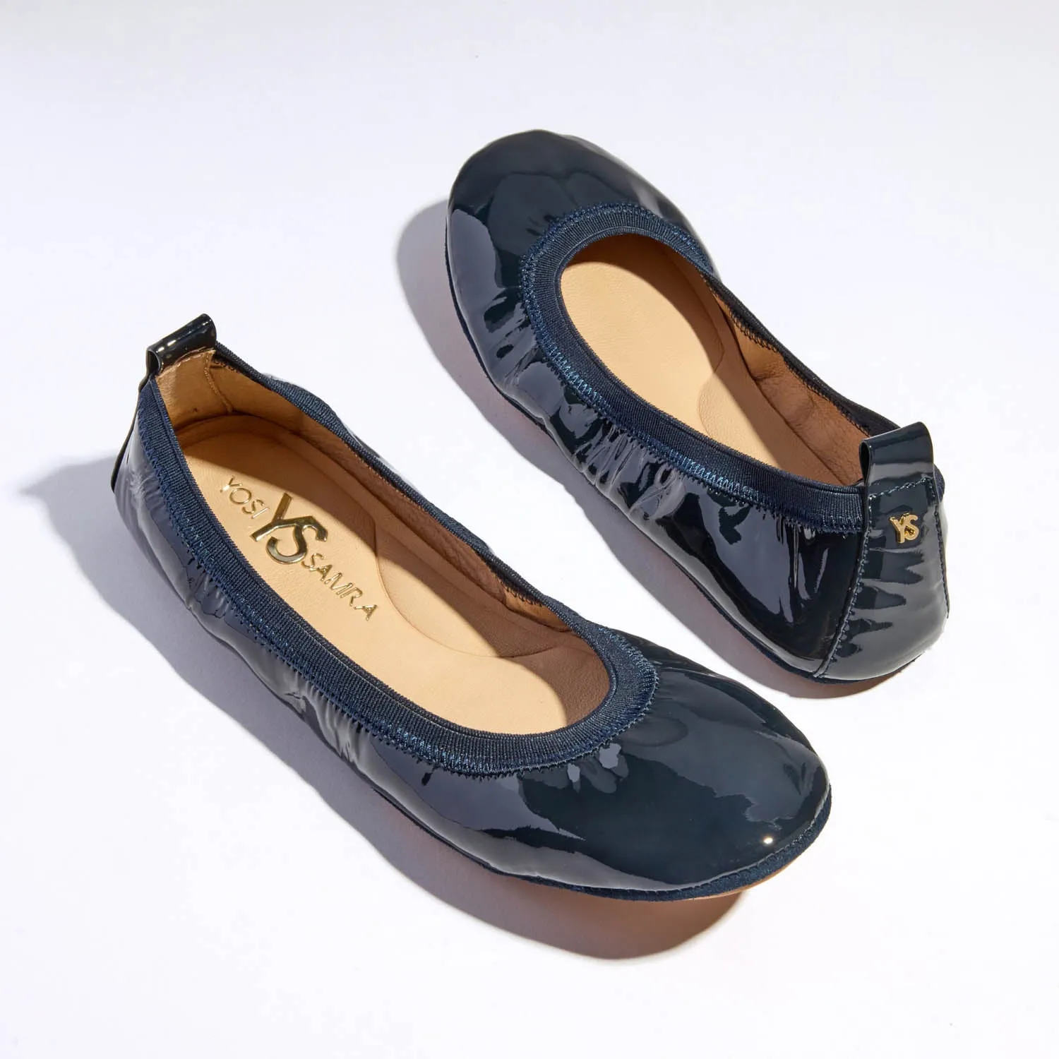 Samara Foldable Ballet Flat in Deep Navy Patent