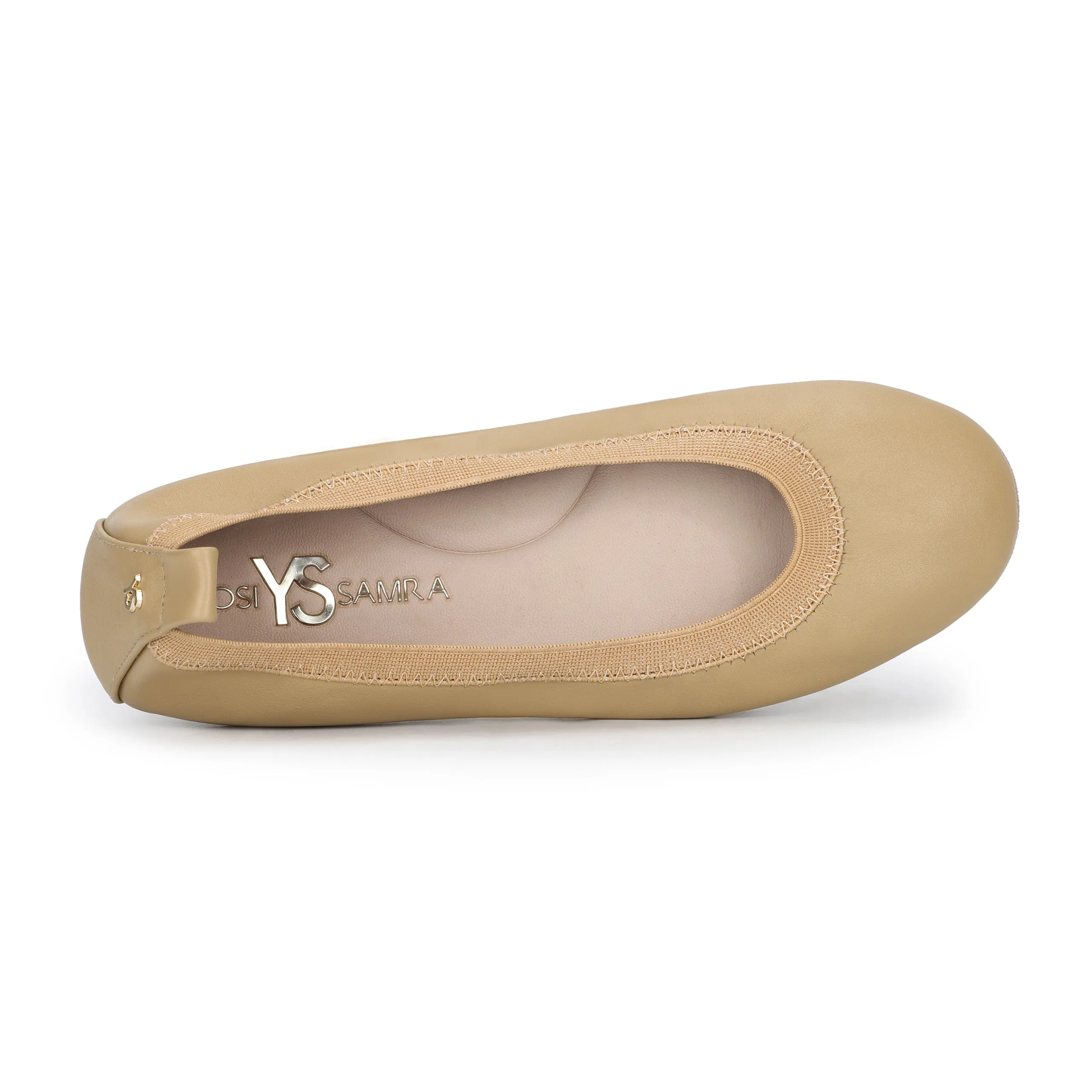 Samara Foldable Ballet Flat in Latte Leather