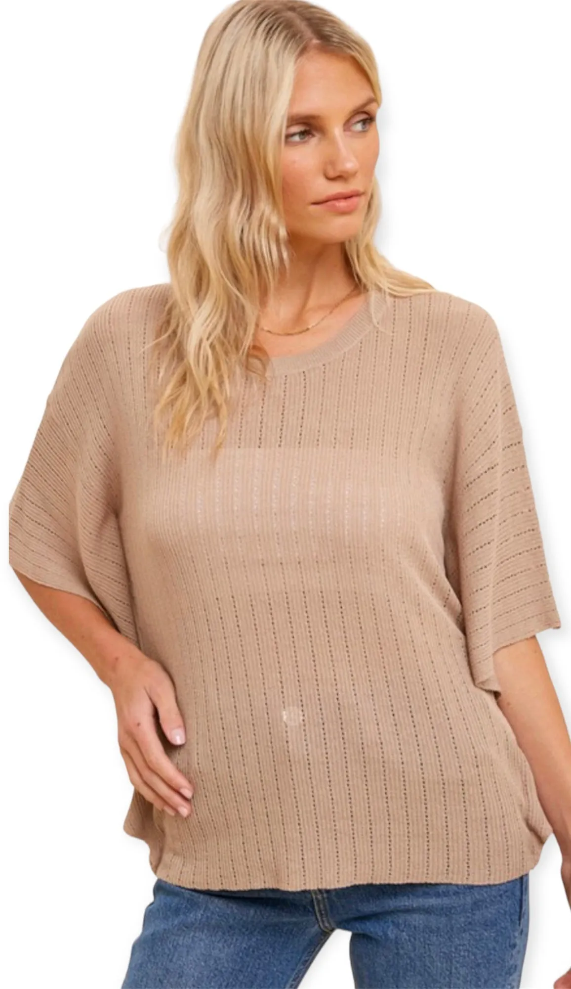 Soft Pointelle Oversized Lightweight Blouse