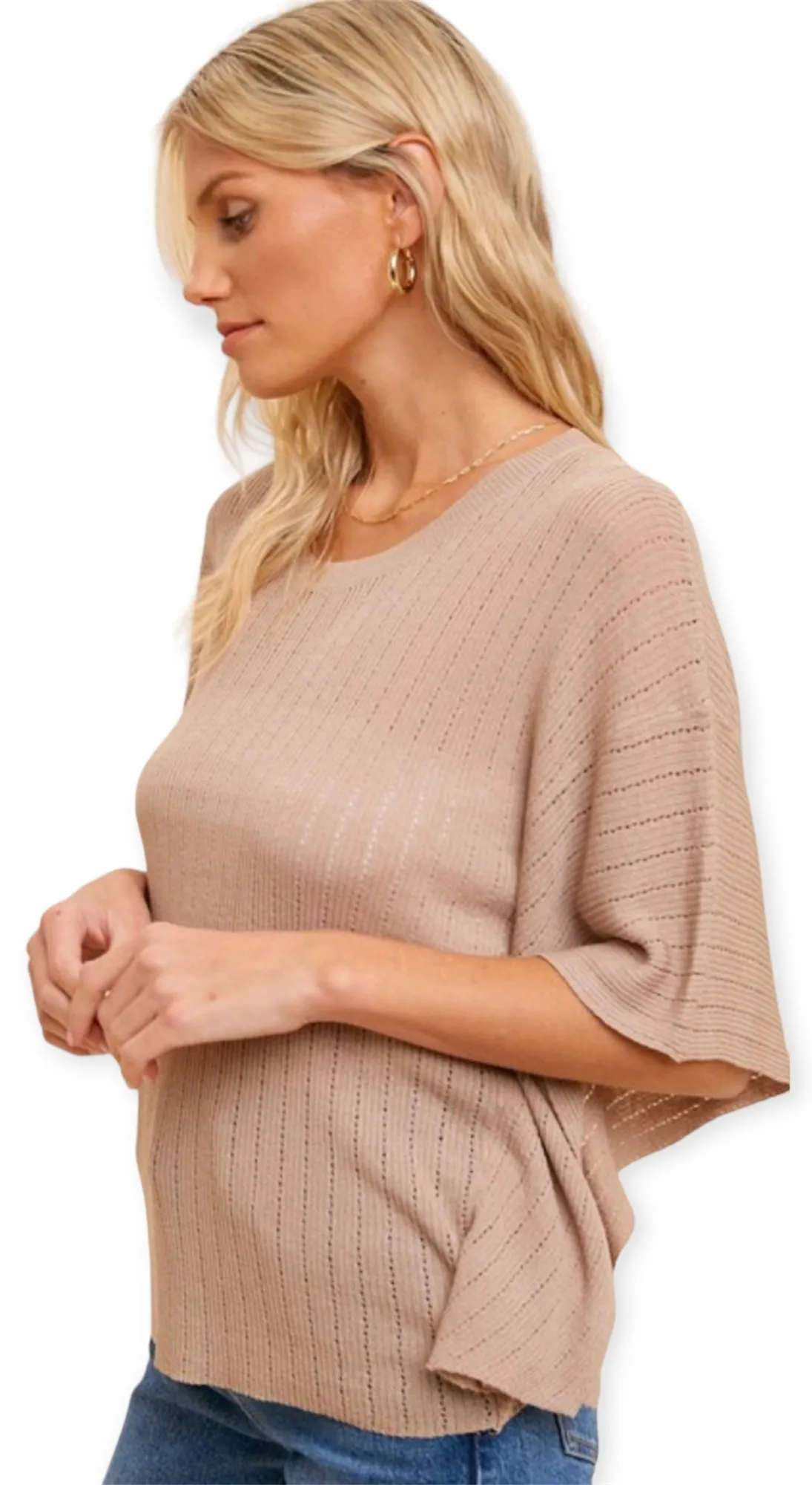 Soft Pointelle Oversized Lightweight Blouse