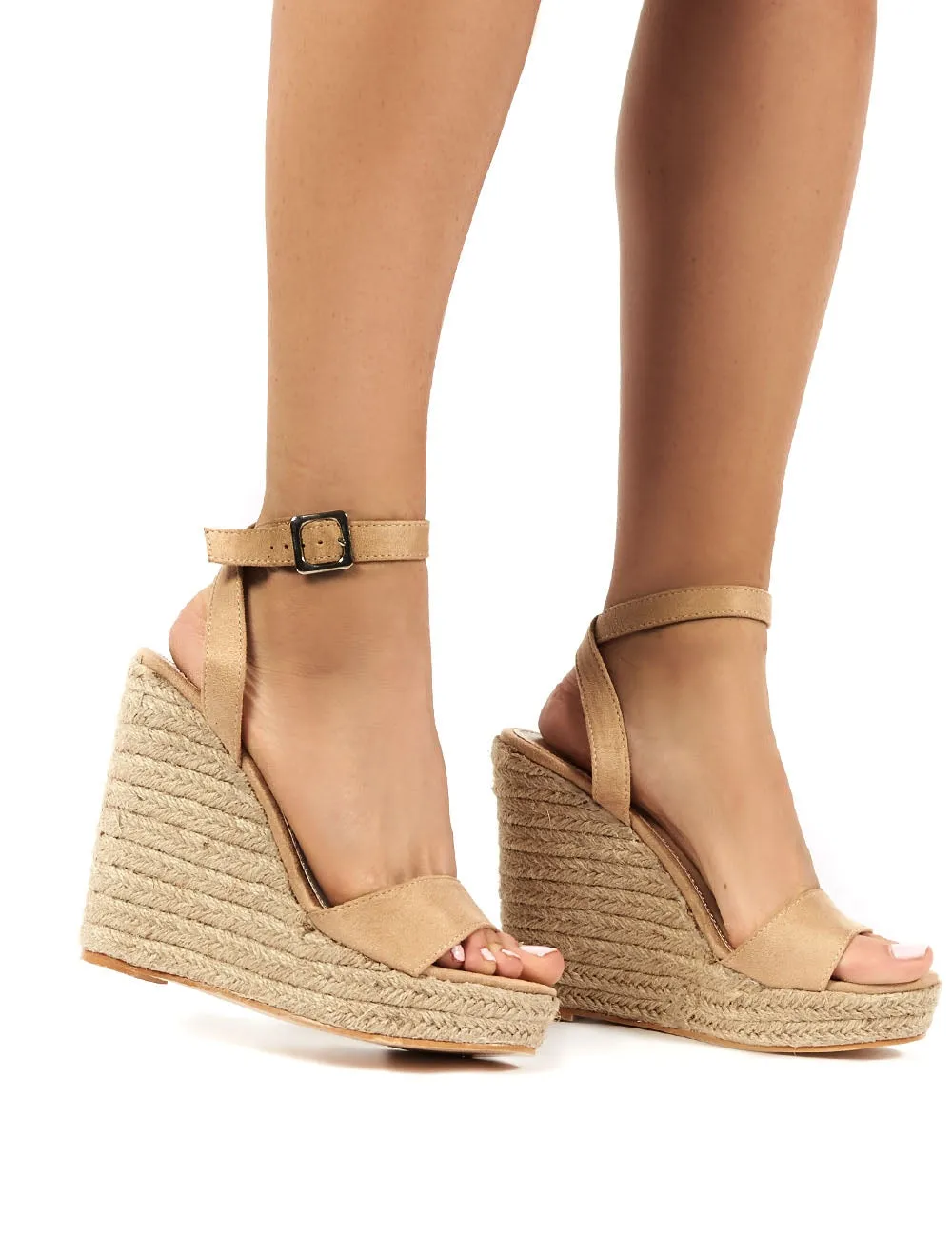 Sydney Nude Suede Strappy Wedged Heel