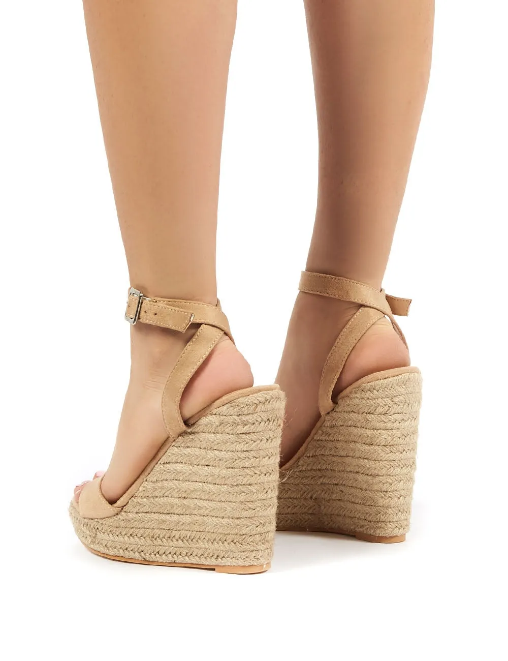 Sydney Nude Suede Strappy Wedged Heel