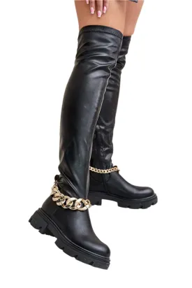 TEEK - Black Thick Anklet Over The Knee Boots