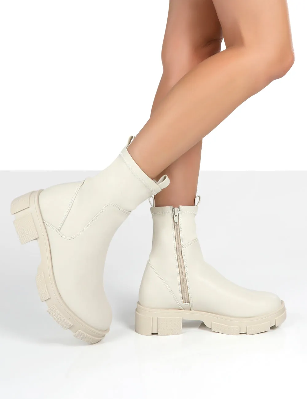 Treat White Drench Chunky Ankle Boots