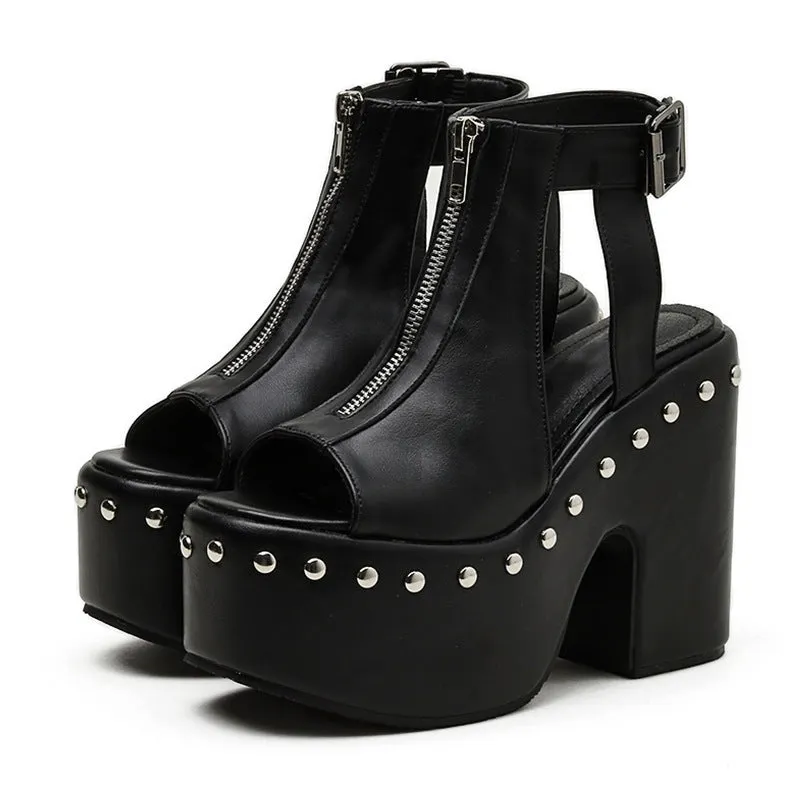 Zip Rivet Platform Shoe