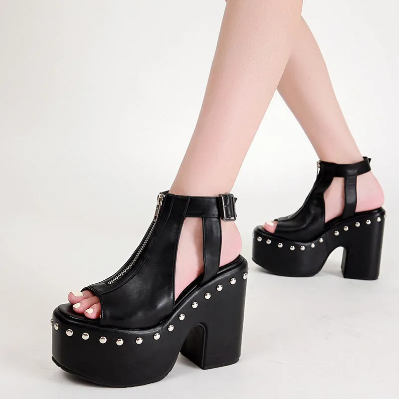 Zip Rivet Platform Shoe