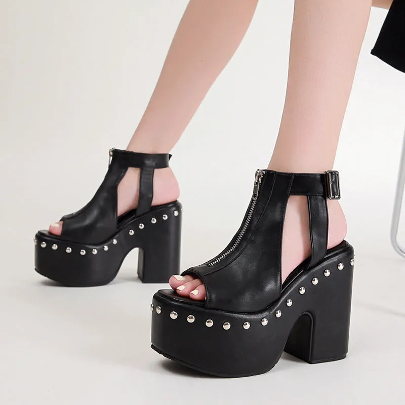 Zip Rivet Platform Shoe