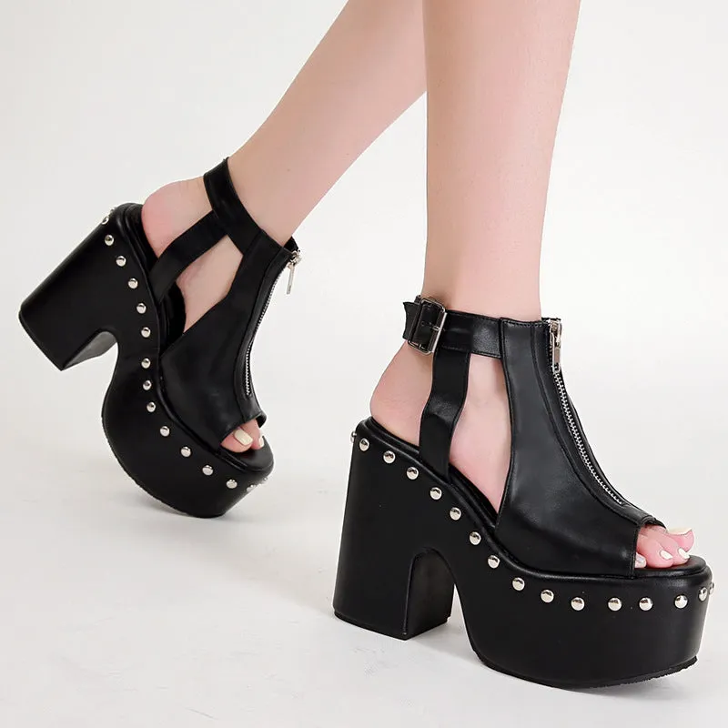 Zip Rivet Platform Shoe